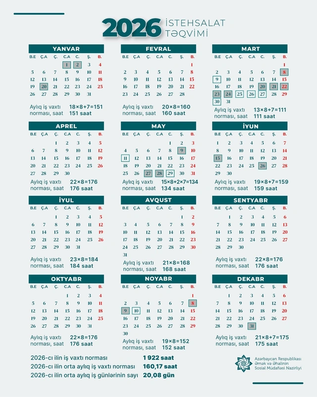 2026-cı ilin qeyri-iş günləri açıqlanıb – TƏQVİM